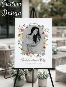 1pc Personalized Black & Gold Graduation Ceremony Welcome Sign, Graduation Party Welcome Information, Wild Flower Graduation Welcome Message, Minimalist Party, Boho Style Photo, Graduation Photo Welcome Board, 2026 Graduate Decoration, 2026 Graduation Season Custom Poster, Graduation Welcome Poster - Multicolor - View 1