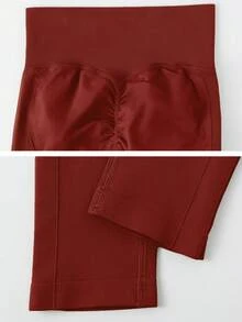 NcmRyu 1pc Women's Seamless Ribbed Elastic Slimming Sports Leggings - Merah - View 3