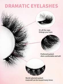 ENCHUW 5 Pairs Fluffy Volume Long Lashes Dramatic Thick False Eyelashes Faux Mink Lashes Reusable Lashes Makeup Fake Eyelashes - Black - View 3