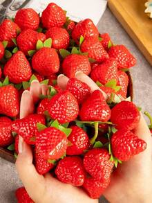 10/30/50pcs Artificial Red Strawberries, Made Of Plastic. Suitable For Home Decor, Holiday Parties, Photography Backgrounds And Tabletop Displays. Perfect For Making Fruit Models And Educational Demonstrations. - Strawberry - View 1