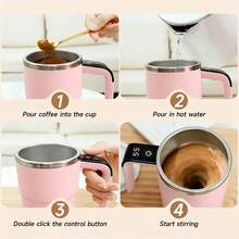 Self Stirring Mug, Stainless Steel Automatic Stirring Coffee Mug With Temperature Display, Rechargeable Travel Coffee Cup With Lid & Handle, For Coffee, Milk, And Other Beverages - Pink - View 7