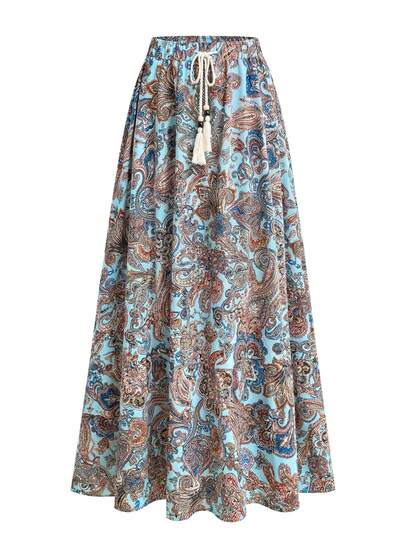  Chân váy dài nữ EARO in họa tiết Paisley, dáng suông, không co giãn, có dây buộc eo, thời trang và thanh lịch cho kỳ nghỉ.