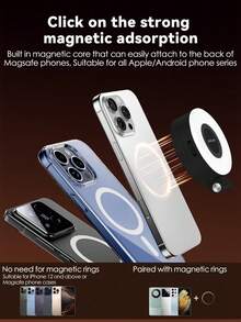 Spiegel-Handy-Fülllicht, magnetisches Selfie-Fülllicht, kompatibel mit iPhone, 360° LED-Selfie-Ring-Fülllicht mit Klebering, geeignet für Selfie-Fotografie, Videoanrufe, Videokonferenzen, Taschen-Fülllicht, Videokonferenz-Fülllicht mit Handy-Clip, 3 Beleuchtungsmodi, wiederaufladbar, kompatibel mit Laptop/Handy/Tablet/Videokonferenz/Make-up, geeignet für Selfie und Live-Streaming - A - Übersicht 7