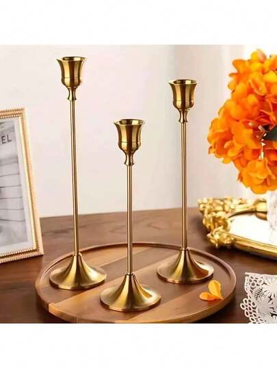 BUCICE Portavelas de vela cónica a granel, juego de 3 candelabros vintage de color negro, dorado y plateado para decoración del hogar, centros de mesa para fiestas, bodas y decoraciones festivas