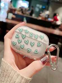 1pc Glitter Green Heart-Shaped TPU Earphone Case, Compatible With Apple 1/2 Connected Protective Case, Anti-Drop Bluetooth Earphone Case For AirPods 4th Gen - Multicolor - View 1