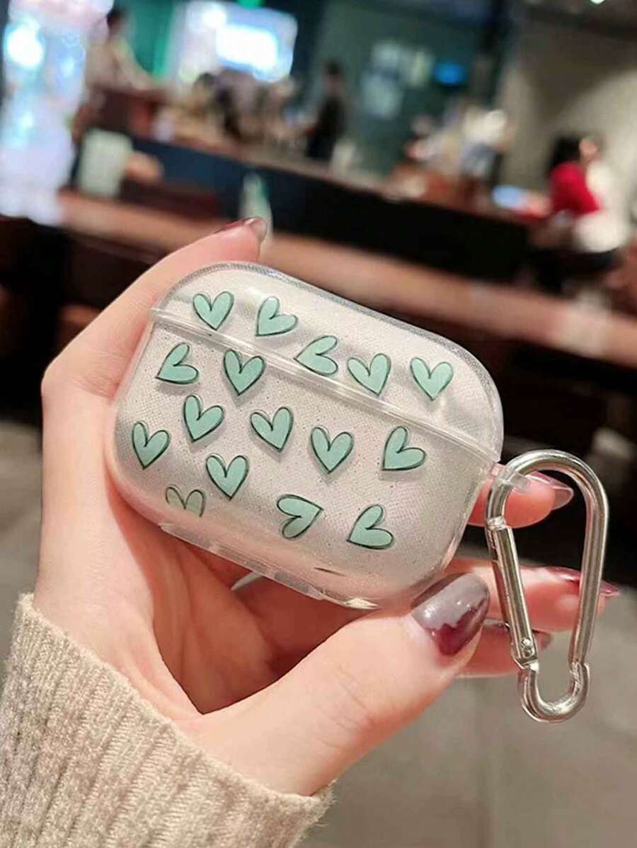 1pc Glitter Green Heart-Shaped TPU Earphone Case, Compatible With Apple 1/2 Connected Protective Case, Anti-Drop Bluetooth Earphone Case For AirPods 4th Gen - Multicolor - View 1