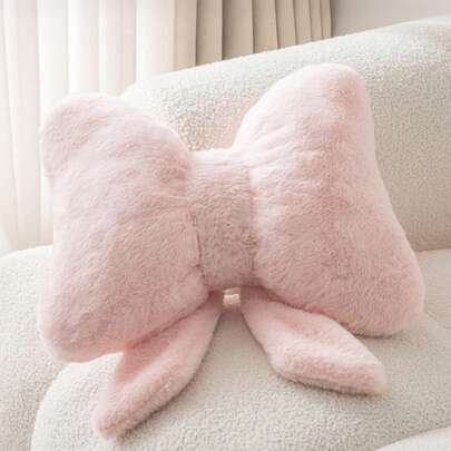 1个蝴蝶结装饰毛绒抱枕，柔软靠垫，适用于家居装饰、沙发、卧室、客厅、室内装饰、枕套、婚礼、卧室装饰、情人节礼物、母亲节礼物