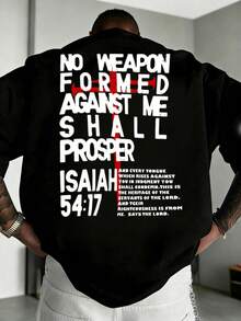 Men's Isaiah 54:17 Bible Verse Cross Graphic Print Short Sleeve Crew Neck T-Shirt, Christian Faith Soft Comfortable Casual Basic Everyday Wear Top - 黑色 - 查看 1