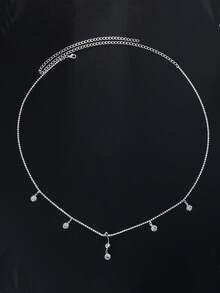 1件银色水晶吊坠腰链，女士性感肚脐穿刺饰品，适合日常、通勤和假日佩戴 - 銀色 - 查看 3