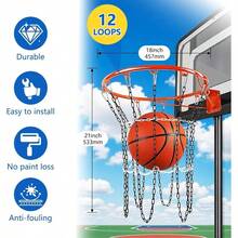Basketball Net Heavy Duty, Carbon Steel Chain Basketball Net, Anti - Rust Use Indoor Outdoor Standard 12 - Ring Basketball Hoop, Quick Installation, BlueWhite - Black & White - View 6