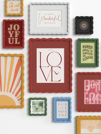 XXBANZHUAN 多巴胺灵感彩色波浪相框，5种尺寸（4x4英寸/4x6英寸/5x7英寸/8x10英寸/11x14英寸）和6种鲜艳颜色（红/蓝/绿/黄/黑/白），是照片墙、儿童房和家居装饰礼品的理想之选。