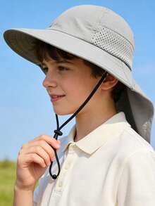1pc Kids Solid Color Mesh Shawl Bucket Hat, Sun Ion Beach Visor, Suitable For 8-16 Years Old - 1PC - View 3