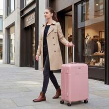24 Inch Medium Suitcase ABS Hard Shell Lightweight Small Trolley Travel Cabin Luggage With 4 Double Spinner Wheels TSA Lock-Pink - Pink - View 2