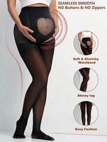 1条孕妇连裤袜，高腰舒适透气孕妇紧身裤，透明腹部设计，修身款 - 黑色 - 查看 1