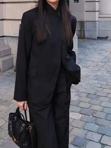 Áo khoác nữ DEEKA mùa xuân mới, kiểu dáng châu Âu và Mỹ phối chất liệu tối giản, cổ đứng, màu đen. - màu đen - Xem 5