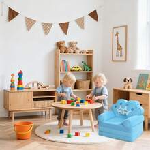 2-In-1 Crown Shaped Children's Sofa, Foldable Recliner, Soft Faux Fur Fabric, Comfortable Play Furniture For Boys And Girls - Blue - View 3