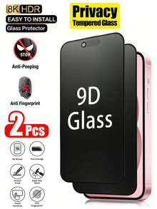 2Pcs Tempered Glass Privacy Screen Protector Screen Film, Fully Protect The Screen, Compatible With IPhone 17 E/17 Pro Max/17 Pro/17/16 Pro Max/16/16E/15/15 Pro/15 Pro Max/14 Pro/13 Pro Max/13 Pro, Suitable For 6.1-Inch/6.3-Inch/6.9-Inch Screens, Anti-Peep Tempered Glass, Anti-Fingerprint, 9H Hardness, Shockproof, Smooth Glossy Design, Scratch-Resistant - Clear - View 2