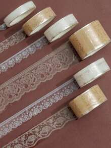 6 Rolls Lace Pattern PET Decorative Tape Set, Floral Transparent Tapes, Suitable For DIY Crafts, Stickers, Gift Wrapping, Journals, Etc. - Multiple Styles - View 1