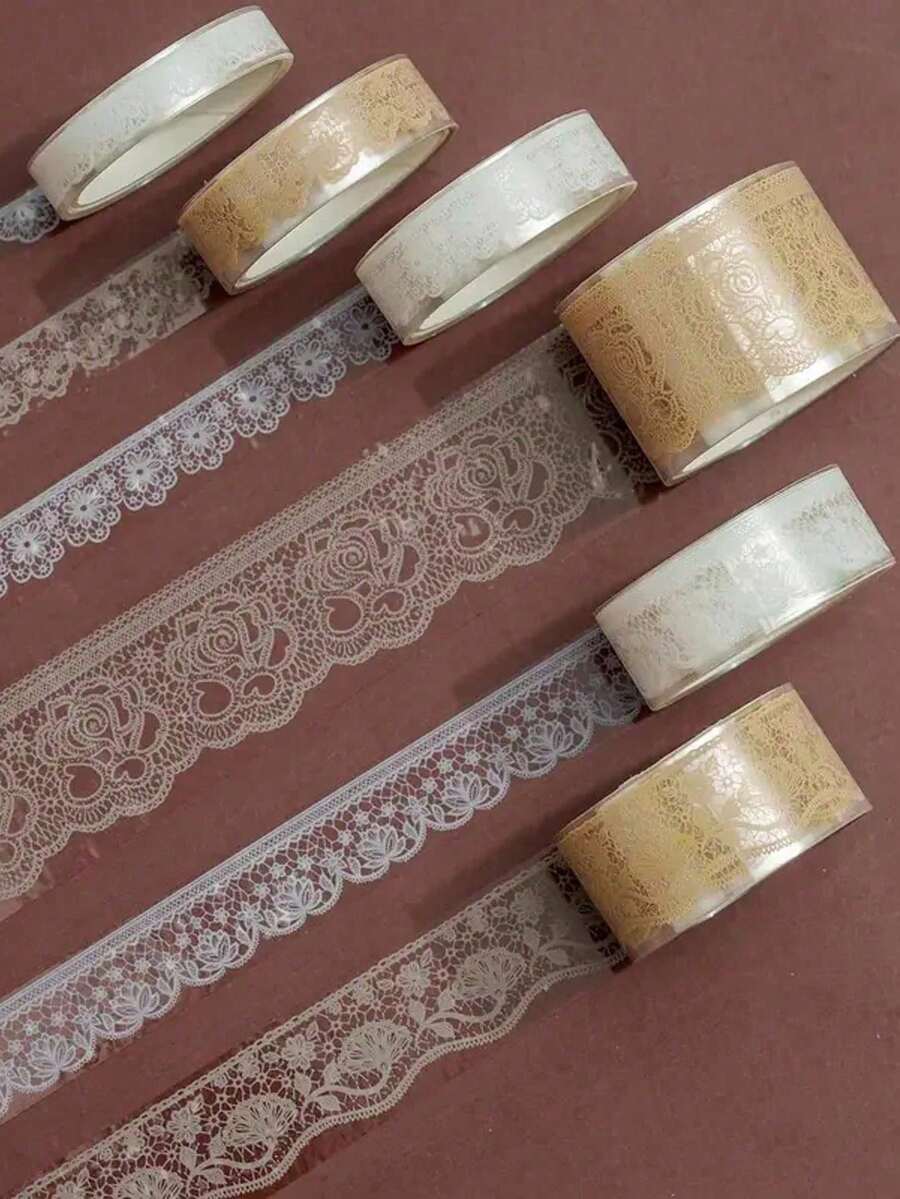 6 Rolls Lace Pattern PET Decorative Tape Set, Floral Transparent Tapes, Suitable For DIY Crafts, Stickers, Gift Wrapping, Journals, Etc. - Multiple Styles - View 1