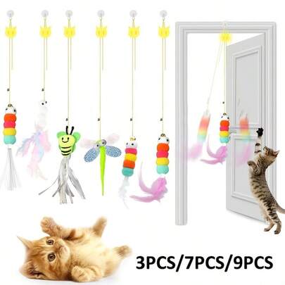 Đồ chơi tương tác cho mèo có dây chun, cần câu trêu mèo, đồ dùng cho thú cưng là mèo nuôi trong nhà.