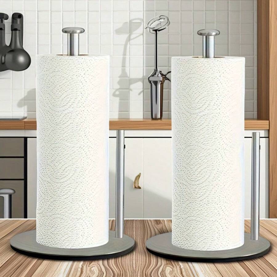1 Juego de Portarrollos de Papel Higiénico de Acero Inoxidable, Dispensador de Papel de Cocina y Estante para Película Transparente