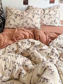 Bộ ga trải giường bằng polyester mềm mại, họa tiết lá nâu, màu kem và nâu sô cô la, phong cách đồng quê Pháp, bao gồm 1 vỏ chăn + 2 vỏ gối, phù hợp cho mọi mùa, vỏ chăn và vỏ gối không kèm ruột chăn. - Màu Cam cháy - Xem 4