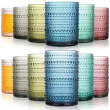 Colored Hobnail Drinking Glasses Set Of 12 15ozand12oz Kitchen Vintage Glassware Emed Beaded Water Tumbler For Cocktail Juice And Various Mixed Drinks Dishwasher- - 12件彩色 - 查看 1