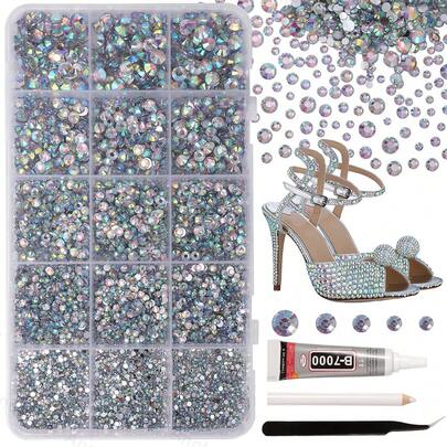 12000 piezas de cristales de Rhinestone de color AB para kits brillantes, gemas de Dazzling de tamaños mixtos de 2/3/4/5/6 mm para manualidades, cristales de Rhinestone de resina de fondo plano para manualidades DIY, cristalería, ropa deportiva, birrete de graduación, decoración de taza con Rhinestone