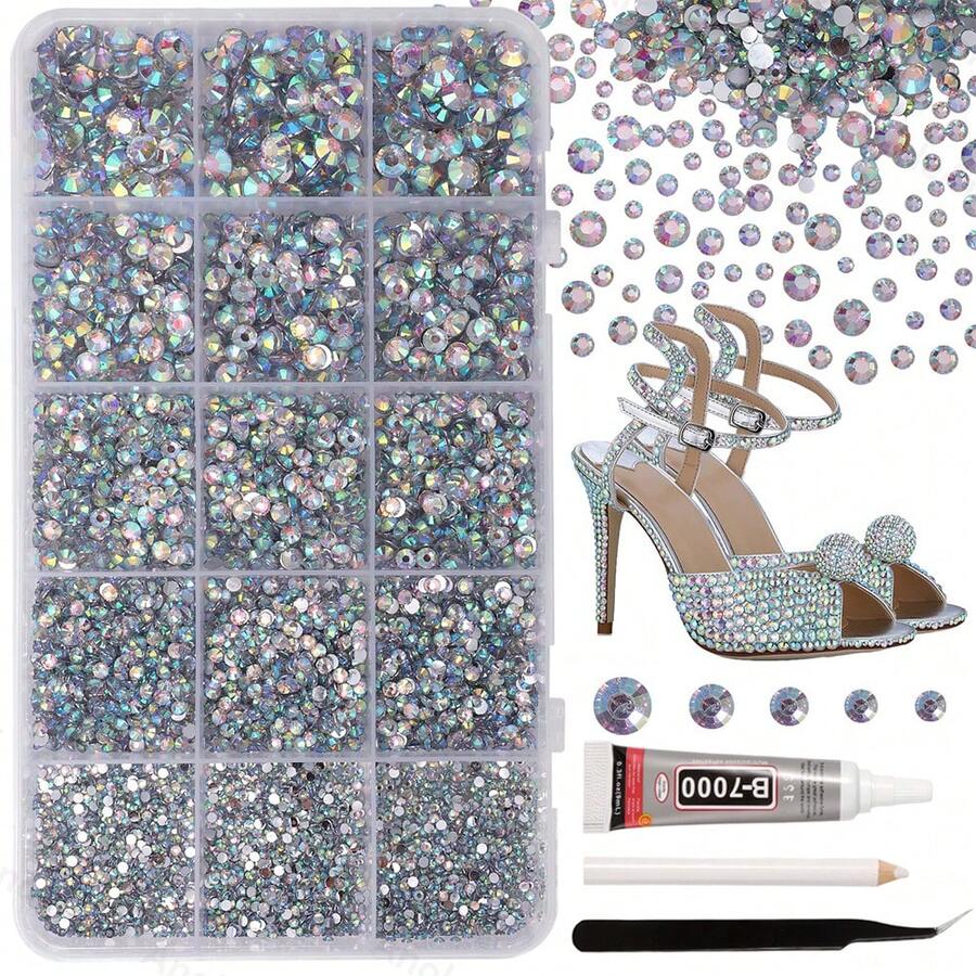 12000pcs AB Color Rhinestones For Dazzling Kits, 2/3/4/5/6mm Mixed Size Jelly Dazzling Gems For Crafts, Flat Back Resin Rhinestones For DIY Crafts, Glassware, Sportswear, Graduation Cap, Cup Rhinestone Decoration - Multicolor - View 1