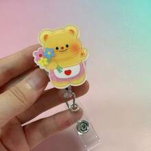 1 pieza Carrete retráctil para tarjeta de identificación con diseño de oso de dibujos animados de doctor, enfermera o maestro - Diseño alegre e interesante, resistente y duradero, hecho de acrílico resistente, adecuado para suministros de oficina, regalos de Navidad, accesorios para personal médico. - A - Ver 3