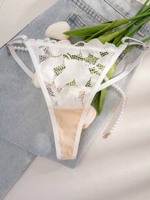 1 Conjunto de lencería para mujer de unicolor con cierre delantero de encaje, copa delgada sin aros y cómoda - Blanco - Ver 5