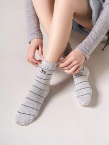 1/5 paires de chaussettes mi-mollet en coton pour femmes, motif chien de dessin animé mignon, haute élasticité & confortables, multicolores, pour le port quotidien & professionnel, toutes saisons - Multicolore - Voir 6