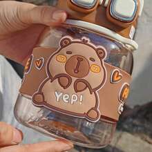 Capybara Cute Water Bottle For Kids, 27oz 2-In-1 Dual Lid Leak Proof Water Bottle With Straw & Adjustable Shoulder Strap, Portable Water Jug For School Travel Outdoor Girls Boys - 咖啡棕 - 查看 8