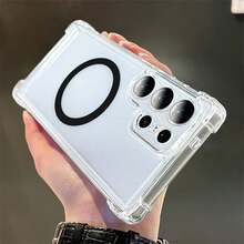 Galaxy S26 Ultra S21 S23 S22 S24 S25 Plus 透明磁吸手机壳，奢华加固防摔保护套 - 黑色 - 查看 6