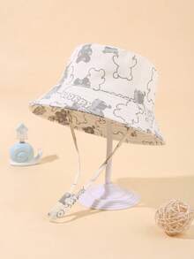 1pc Children's Cartoon Bear Letter Fully Printed, Drawstring Windproof And Sun-Proof, Casual And Cute Fisherman's Hat For Spring And Summer Beach Outings - Multicolor - View 1