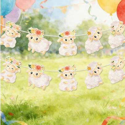 2 chiếc cờ trang trí hình cừu Eid Al-Adha, cờ hình cừu hoạt hình dễ thương, đồ trang trí bằng giấy treo trang trí ngày lễ, trang trí trong nhà và ngoài trời, đồ dùng cho lễ hội, sinh nhật, đám cưới.