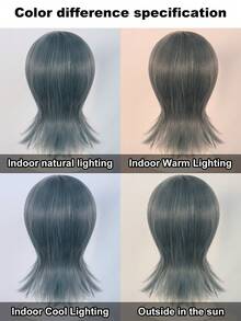 Short Layered Straight Ash Gray Blue Wolf Cut Bob Cosplay Wig With Bangs For Men Holiday Party Daily Wear, Heat Resistant Synthetic Hair For Anime Costume, Comic Con & Stage Performance - Multicolor - View 9
