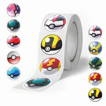 500 pegatinas de Pokebolas de dibujos animados, adecuadas para decorar artículos de papelería, botellas de agua, fundas de teléfono, equipaje