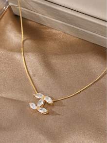 1 pieza Collar con letra dorada, elegante y lindo collar de cobre con piedra de circonita, adecuado para citas, fiestas, uso casual, regalos - Dorado - Ver 3
