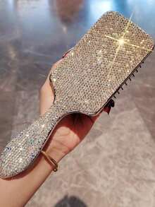 1pc Luxury Sparkling Rhinestone Massage Air Cushion Comb, Straightening Curling Volumizing Detangling Brush, Portable Travel Home Use, Fashionable Gift - Silver - View 5