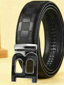 Luxury Textured Black Belt For Men - Modern Checkered Buckle Fashion Waist Belt For Suits & Jeans - Multicolor - View 9