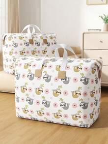 1PC Cute Sloth Print Storage Bag, Large Capacity Clothes Organizer With Reinforced Handles, Waterproof Non-Woven Fabric & Smooth Metal Zipper, Foldable Moving Bag For Quilts, Blankets, Toys & Travel Essentials, Aesthetic Home Storage Solution For Bedroom, Closet & Dorm - White - View 7
