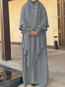 1 Set Moisture Wicking & Breathable, Soft Hijab & Abaya Set, Suitable For Women's Daily Prayer & Outings, Luxury Abaya,Modest Eid Spring - Multicolor - View 3