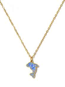 Mazuer 1pc Stainless Steel Drip Oil Pendant Necklace, Dolphin, Seashell, Leaf Design Clavicle Chain, Jewelry Gift For Women, Friendship - Multicolor - View 14