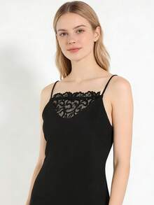 1pc Fashionable Lace Leaf Pattern Modesty Panel, Sexy Camisole Suitable For Dates, Parties - Multicolor - View 1