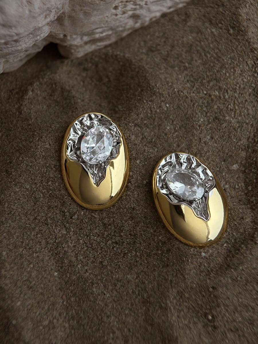 1 Đôi bông tai hình bầu dục bằng bạc 925 mạ vàng 18k, đính đá Cubic Zirconia, thích hợp đeo hàng ngày, dành cho nữ, làm quà tặng nhân Ngày của Mẹ, các bữa tiệc. - Bông tai zircon hình bầu dục - Xem 1