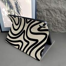 1 chiếc ốp bảo vệ dạng gấp ba phẳng, tối giản màu đen và mơ, họa tiết đường cong trừu tượng, chân đế đa góc, chất liệu da PU mềm mại, nắp lưng chống rơi, khe đựng bút, tự động bật/tắt màn hình, tương thích với iPad thế hệ thứ 10 / Air 4/5/Pro 11" / 9/8/7, kiểu dáng hiện đại. - màu đen - Xem 3