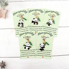 5pcs/10pcs Cute Panda Keychain Made Of Bamboo, Featuring A Classic Chinese Style, Encouragement Blessing Greeting Card, Ideal Gift For Holiday Parties, Suitable For Birthday, Wedding, Graduation, Mother's Day, Father's Day, Teacher Appreciation And More - Multicolor - View 3