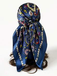 1pc Fashion Headscarf, Hiphop Style Paisley Print 90cm Faux Silk Scarf - Multicolor - View 9