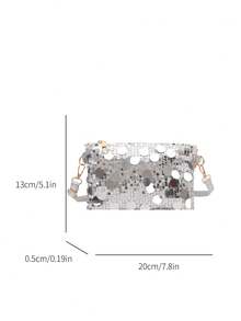1 chiếc túi vuông nhỏ bằng PVC đính sequin, kiểu dáng chần bông, có thể đóng mở, dùng làm ví đựng tiền xu và điện thoại, túi dự tiệc, túi đeo chéo thời trang mới, túi đeo vai lấp lánh sang trọng, phù hợp cho phụ nữ tham dự tiệc và các sự kiện. - Bạc sáng - Xem 10
